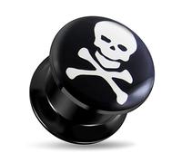 AZARIO LONDON 1/2" - 12MM Skull with Crossbones Logo Black Acrylic Internally Threaded Gauge Flesh Tunnel Ear Plug - Sold by Piece