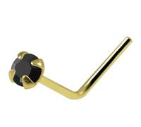 AZARIO LONDON 1.5mm Black Crystal Gemstone 9K Solid Yellow Gold 24 Gauge (0.5mm) L Shaped Nose Stud- Tiny Nose Stud - 24 Gauge L Bend Nose Piercing Jewellery