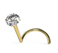 AZARIO LONDON 1.8mm Round Genuine Diamond 14K Solid Yellow Gold Nose Stud - Nose Screw Tiny Nose Stud- Thin Nose Ring- 20G Nose Stud