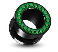 AZARIO LONDON 1 Pair of 12mm Multi Green Crystal Stone on Black UV Acrylic Flesh Tunnel - UV Ear Plug- Plug and Tunnel