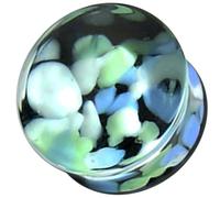 AZARIO LONDON 10MM Blue and Green Pebble in Pyrex Glass Double Flared Gauge Ear Plug Piercing - Sold by Piece