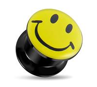 AZARIO LONDON 12 Gauge - 2MM Smiley Face Logo Black Acrylic Internally Threaded Gauge Flesh Tunnel Ear Plug - Sold by Piece