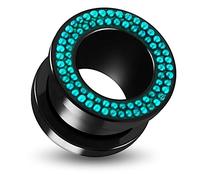 AZARIO LONDON 12MM Double Row Multi Blue Zircon Tiny Bead on Black UV Acrylic Flesh Tunnel - UV Ear Plug- Plug and Tunnels - Sold by Piece