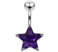 AZARIO LONDON 12mm Stars Purple Cz Stones Sterling Silver with Stainless Steel Belly Bar - Belly Button Ring Body Jewellery