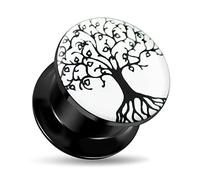 AZARIO London 12MM Tree of Life Logo Internal Threaded Double Flared Black UV Ear Plug Piercing - Sold by Piece