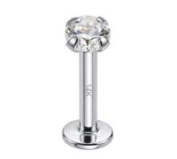 AZARIO LONDON 14K Solid White Gold Prong Set 3mm Round Cz Stone Threadless Top 16 Gauge - 7mm Length Flat Back Lip Labret - Tragus Bar Piercing - Conch, Helix Labret Stud - Tragus Earring