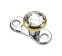 AZARIO LONDON 14K Solid Yellow Gold 5mm Round Crystal Stone Top G23 Grade Titanium Internally Micro Dermal Anchor Skin Piercing Jewellery