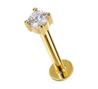 AZARIO LONDON 14K Solid Yellow Gold Brilliant Cut 2.5mm Round Cz Stone Top 16 Gauge Internally Threaded Round Base Lip Labret - Cartilage, Helix, Tragus Body Piercings Jewellery