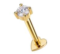 AZARIO LONDON 14K Solid Yellow Gold Brilliant Cut 2.5mm Round Cz Stone Top 16 Gauge Internally Threaded Heart Base Lip Labret - Cartilage, Helix, Tragus Body Piercings Jewellery