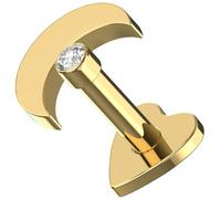 AZARIO LONDON 14K Solid Yellow Gold Crescent with Cz Stone Internally Threaded Top 16 Gauge - 6mm Length Heart Base Lip Labret - Tragus Bar Piercing - Conch, Helix Labret Stud - Tragus Earring