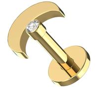 AZARIO LONDON 14K Solid Yellow Gold Crescent with Cz Stone Internally Threaded Top 16 Gauge - 7mm Length Round Base Lip Labret - Tragus Bar Piercing - Conch, Helix Labret Stud - Tragus Earring