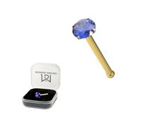 AZARIO LONDON 14K Yellow Gold Claw Set 1.5MM Blue Sapphire Round Crystal Stone 22 Gauge Nose Bone Nose Stud Piercing