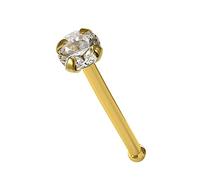 AZARIO LONDON 14K Yellow Gold Prong Set 1.5mm Round CZ Stone 20 Gauge Nose Bone Nose Stud Piercing Jewellery