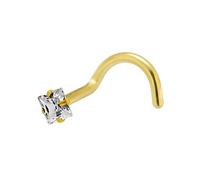 AZARIO LONDON 14K Yellow Gold Prong Set 2.5MM Square CZ Stone 20 Gauge Nose Screw Nostril Piercing