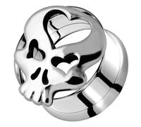 AZARIO London 14MM Tribal Skull with Heart 316L Surgical Steel Internal Threaded Double Flared Flesh Tunnel Ear Piercing - Sold by Piece