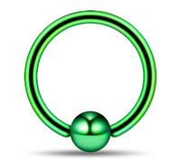 AZARIO LONDON 16 Gauge - 8MM Length Green Anodized G23 Grade Solid Titanium Captive Bead Ring BCR Piercing Jewellery