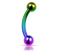 AZARIO LONDON 16 Gauge - 8MM Length Rainbow Anodized G23 Grade Solid Titanium Banana Bell with Ball Eyebrow Piercing Jewellery