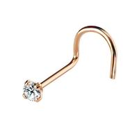 AZARIO LONDON 2.0mm Round CZ Gemstone 9K Solid Rose Gold 24 Gauge Screw Nose Stud - Nose Piercing Jewellery