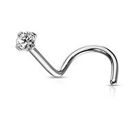 AZARIO LONDON 2.0mm Round CZ Gemstone 9K Solid White Gold 24 Gauge Screw Nose Stud - Nose Piercing Jewellery