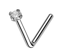 AZARIO LONDON 2.0mm Round Cz Stone 14K White Gold 18 Gauge L Shape Nose Stud- Tiny Nose Ring- L Shaped Nose Ring- 14K Gold Nose Stud- Dainty Nose Stud- Thin Nose Ring