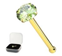 AZARIO LONDON 2.5mm Peridot Green Natural Gemstone 14K Solid Yellow Gold 22 Gauge Ball End Nose Pin Nose Stud - Nose Bone - Gold Nose Ring Body Piercing Jewellery