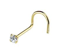 AZARIO LONDON 2.8mm Round CZ Gemstone 9K Solid Yellow Gold 24 Gauge Screw Nose Stud - Nose Piercing Jewellery