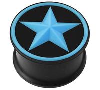 AZARIO LONDON 20MM Embossed Light Blue Star on Black Silicone Double Flared Ear Plug Piercing - Sold by Piece