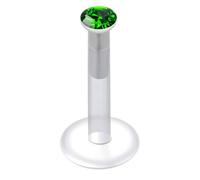 AZARIO LONDON 2mm Emerald Green Crystal Stone Setting on 925 Sterling Silver Push Fit Top 16 Gauge - 7mm Length Bioflex Lip Labret - Tragus Bar Piercing - Labret Stud Helix - Tragus Earring