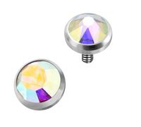 AZARIO LONDON 3.5mm AB Rainbow Round Crystal Stone witth G23 Grade Titanium Internally Threaded Top Micro Dermal Anchor Piercing Jewellery