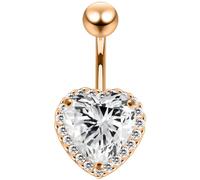 AZARIO LONDON 3 Micron 18K Yellow Gold Plated Clear Heart Cz Stone with Clear Multi Cz Stones Around Sterling Silver Belly Bar - Navel Jewellery - Belly Button Ring Body Jewellery