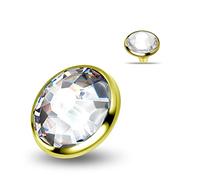AZARIO London 3MM Flat Clear Round Stone Gold Anodized 316L Surgical Steel Internally Threaded Top Micro Dermal Anchor Piercing Jewellery