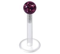 AZARIO LONDON 3mm Purple Epoxy Crystal Stone Ball with 16 Gauge - 6mm Length UV Bio Flex Lip Labret - Tragus Bar Piercing - Labret Stud Helix - Lip Piercing Ring