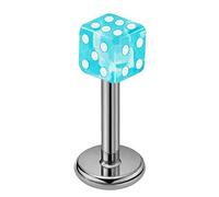 AZARIO LONDON 4mm Light Blue UV Dice with 16 Gauge - 8mm Length Tianium Labret - Lip & Tragus Piercing Jewellery - Helix Stud- Cartilage Stud - Lip Stud