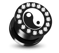 AZARIO LONDON 4MM Multi Crystal Stone Around Laser Cut Yin Yang Logo Black UV Acylic Flesh Tunnel- Externally Threaded Screw Fit Ear Gauge Tunnel Plug - Sold by Piece