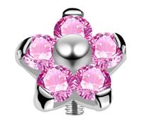AZARIO LONDON 5 Pink CZ Stones Flower G23 Grade Titanium Top Micro Dermal Anchor Jewellery