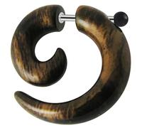 AZARIO LONDON 5MM Dark Brown Wood Pattern UV Spiral 16 Gauge 316L Surgical Steel Fake Ear Plug Piercing - Sold by Piece