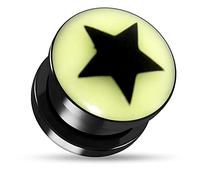 AZARIO LONDON 5MM Glow in the Dark Star Picture Black Acrylic Gauge Flesh Tunnel Ear Piercing - Sold by Piece