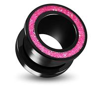 AZARIO LONDON 6MM Colorful Pink Glitter Inlay on Black UV Acrylic Flesh Tunnel - UV Ear Plug- Plug and Tunnels - Sold by Piece