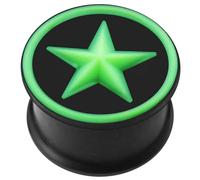 AZARIO London 6MM Embossed Green Star on Black Silicone Double Flared Ear Plug Piercing - Sold by Piece