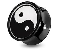 AZARIO LONDON 8MM Yin Yang Transparent Logo Black UV Acrylic Double Flared Gauge Ear Plug Piercing - Sold by Piece