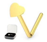 AZARIO LONDON 9K Solid Yellow Gold Plain Heart Top 22 Gauge L Bend Nose Stud Piercing