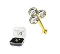 AZARIO LONDON 9K Solid Yellow Gold Triple Round Clear Crystal Stone 22 Gauge Nose Bone Nose Stud Piercing Jewellery