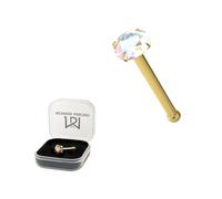 AZARIO LONDON 9K Yellow Gold Claw Set 1.5MM Rainbow Round Crystal Stone 22 Gauge Nose Bone Nose Stud Piercing Jewellery