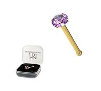 AZARIO LONDON 9K Yellow Gold Claw Set 2.5MM Light Amethyst Round Crystal Stone 22 Gauge Nose Bone Nose Stud Piercing Jewellery