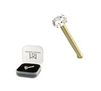 AZARIO LONDON 9K Yellow Gold Claw Set 2.5MM Round CZ Stone 22 Gauge Nose Bone Nose Stud Piercing