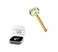 AZARIO LONDON 9K Yellow Gold Claw Set 2MM Peridot Round Crystal Stone 22 Gauge Nose Bone Nose Stud Piercing Jewellery