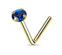 AZARIO LONDON 9K Yellow Gold Claw Set Round Crystal Nose Stud L Bend Piercing Jewellery 22G - 1.5MM, 2MM, 2.5MM - Rainbow, Amethyst, Aquamarine, Black, Fuchsia, Peridot, Red, Blue Sapphire