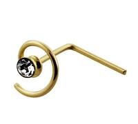 AZARIO LONDON 9K Yellow Gold Clear Crystal Stone on Spiral Colil 22 Gauge L Bend Nose Stud Piercing