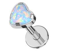 AZARIO LONDON AB Rainbow Heart Opal Stone Internally Threaded Top 16 Gauge G23 Grade Titanium Madonna Labret - Tragus Bar Piercing - Labret Stud Helix - Lip Piercing Ring