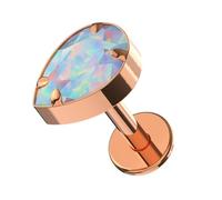 AZARIO LONDON AB Rainbow Teardrop Opal Stone Internally Threaded Top 16 Gauge Rose Gold Anodized G23 Grade Titanium Madonna Labret - Tragus Bar Piercing - Labret Stud Helix - Lip Piercing Ring